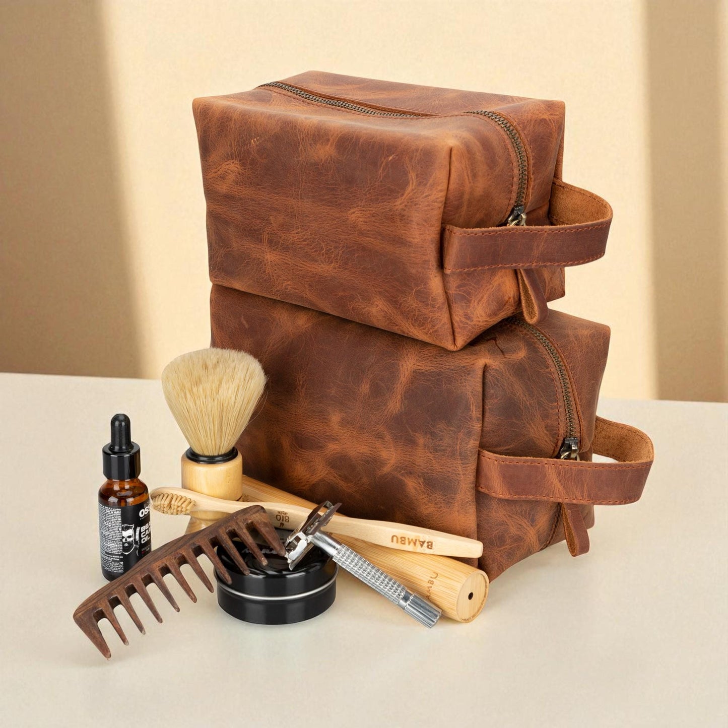 Personalised Leather Dopp Kit – Men’s Toiletry Bag, Travel / Groomsmen Gift