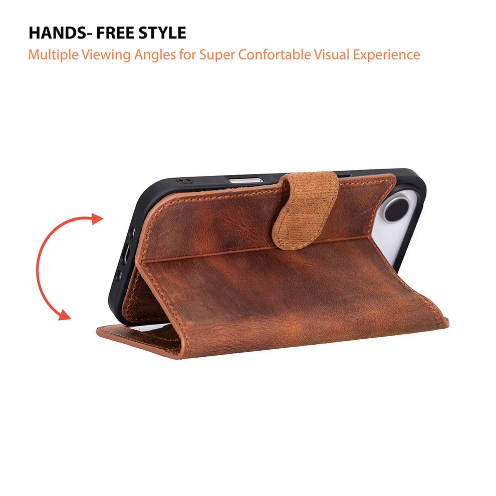 Leather iPhone 17 Air Wallet Case – Magnetic Detachable, 4-Card Folio