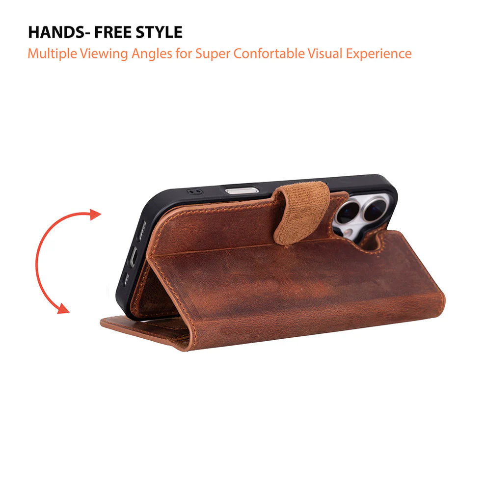 Leather iPhone 17 Wallet Case – Magnetic Detachable, 4-Card Folio