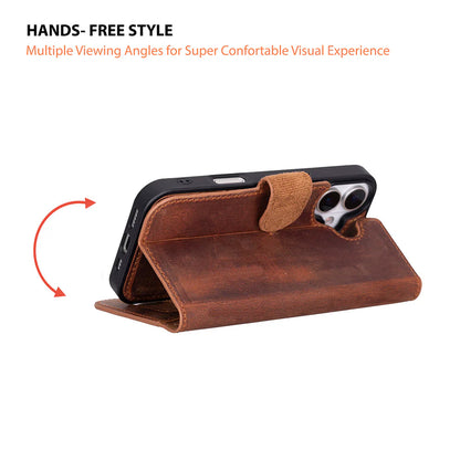 Leather iPhone 17 Wallet Case – Magnetic Detachable, 4-Card Folio