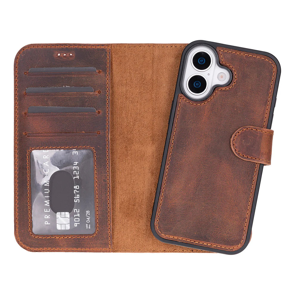 Leather iPhone 17 Wallet Case – Magnetic Detachable, 4-Card Folio