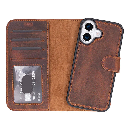 Leather iPhone 17 Wallet Case – Magnetic Detachable, 4-Card Folio