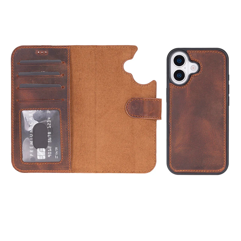 Leather iPhone 17 Wallet Case – Magnetic Detachable, 4-Card Folio