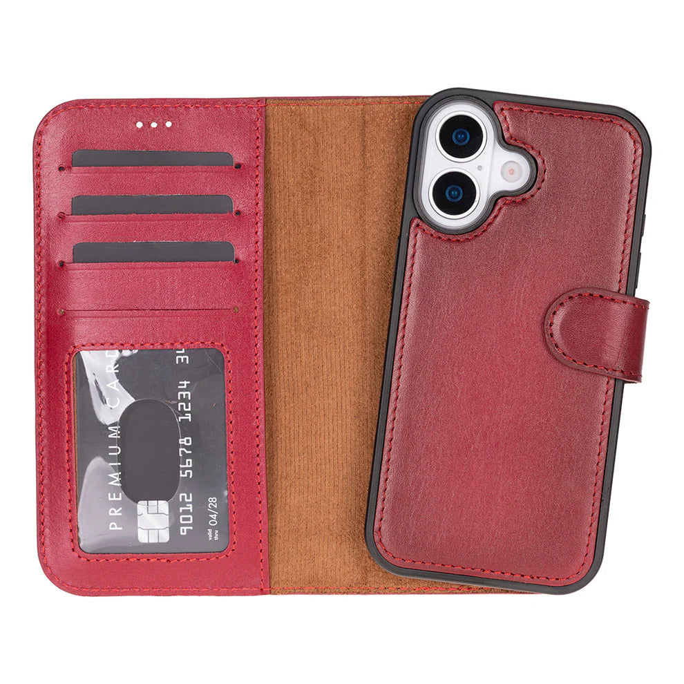Leather iPhone 17 Wallet Case – Magnetic Detachable, 4-Card Folio