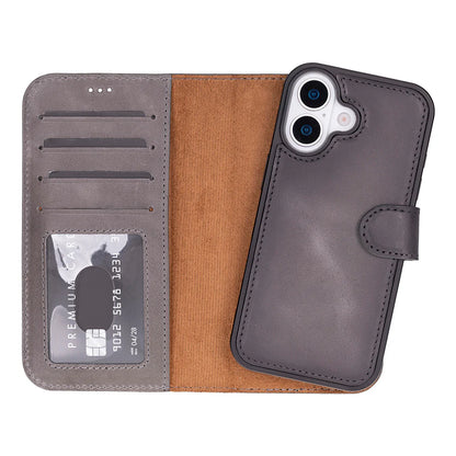 Leather iPhone 17 Wallet Case – Magnetic Detachable, 4-Card Folio