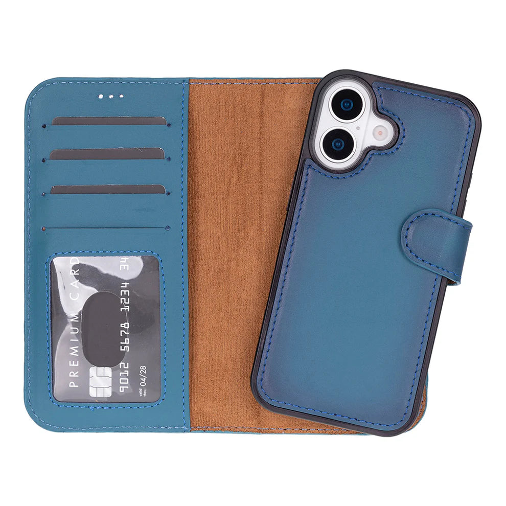 Leather iPhone 17 Wallet Case – Magnetic Detachable, 4-Card Folio