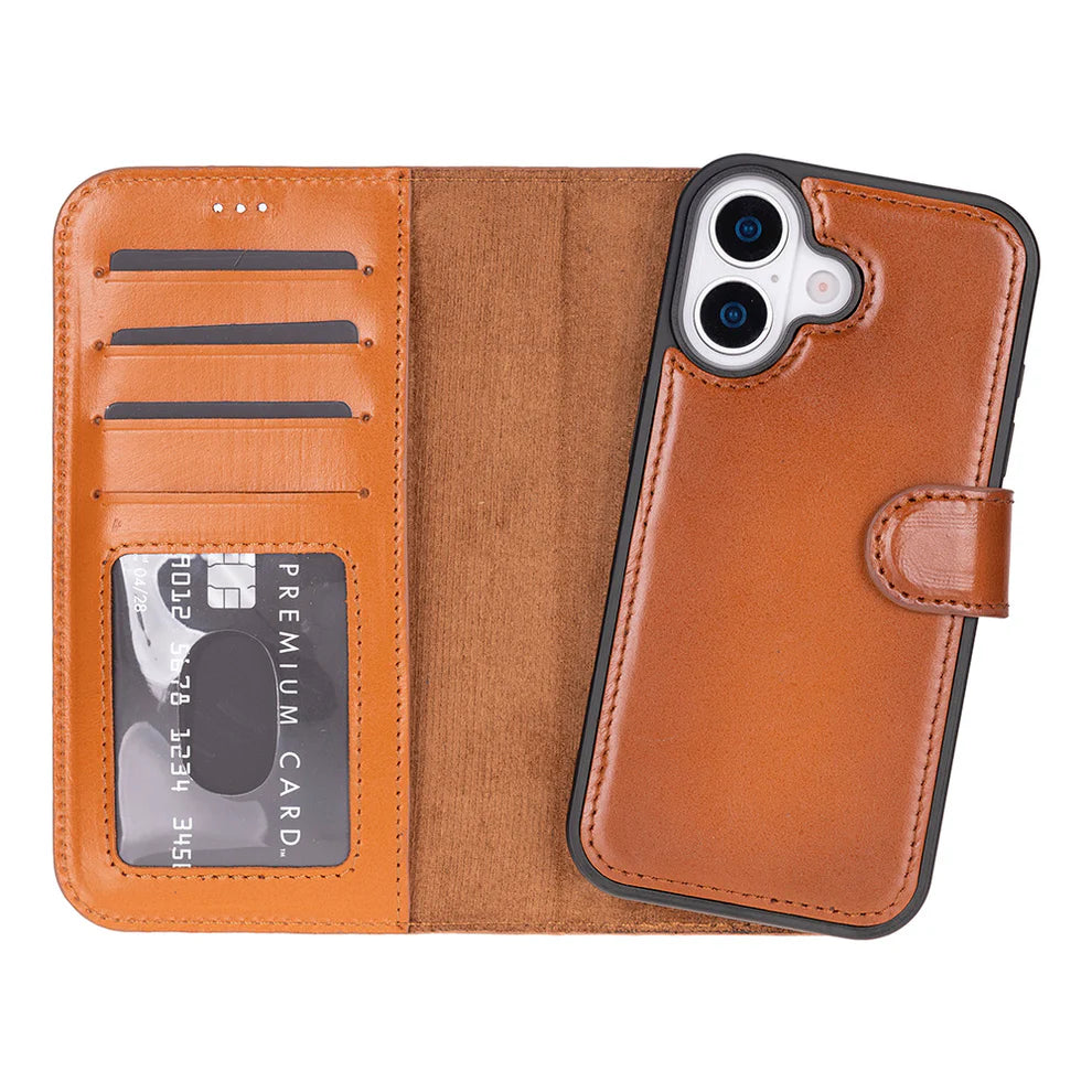 Leather iPhone 17 Wallet Case – Magnetic Detachable, 4-Card Folio