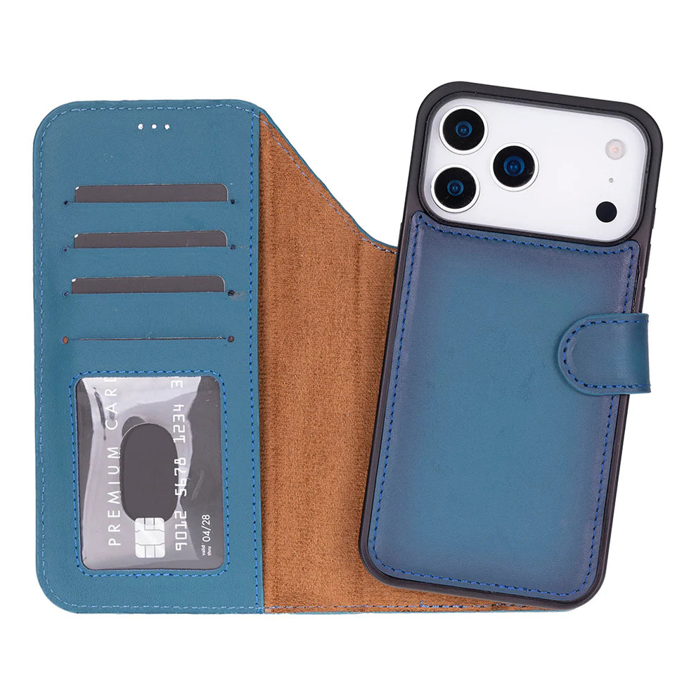 Leather iPhone 17 Pro Max Wallet Case – Magnetic Detachable, 4-Card Folio