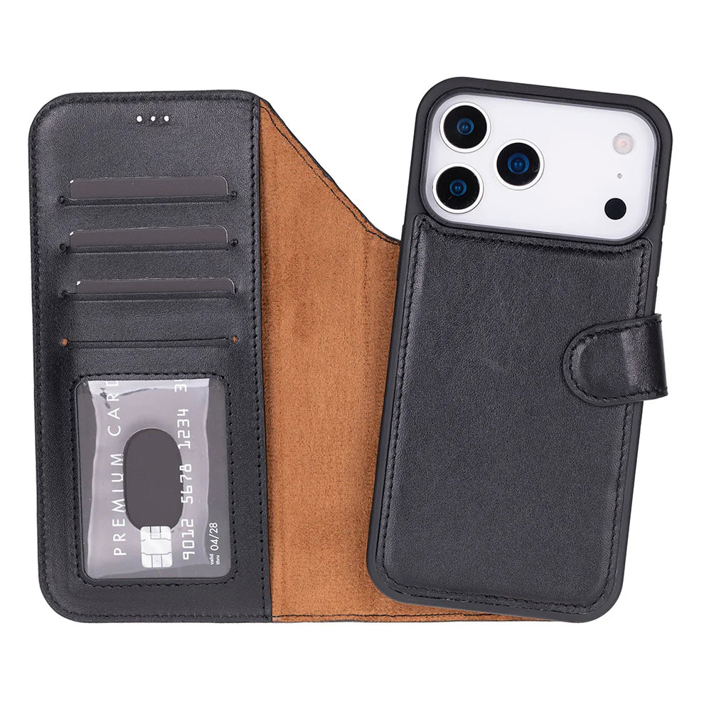 Leather iPhone 17 Pro Max Wallet Case – Magnetic Detachable, 4-Card Folio