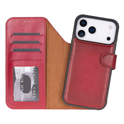 Leather iPhone 17 Pro Max Wallet Case – Magnetic Detachable, 4-Card Folio