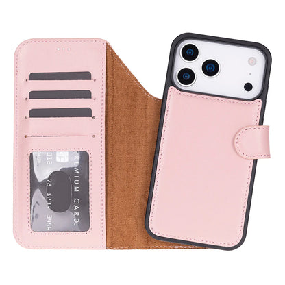 Leather iPhone 17 Pro Max Wallet Case – Magnetic Detachable, 4-Card Folio