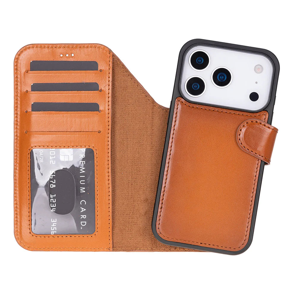 Leather iPhone 17 Pro Max Wallet Case – Magnetic Detachable, 4-Card Folio