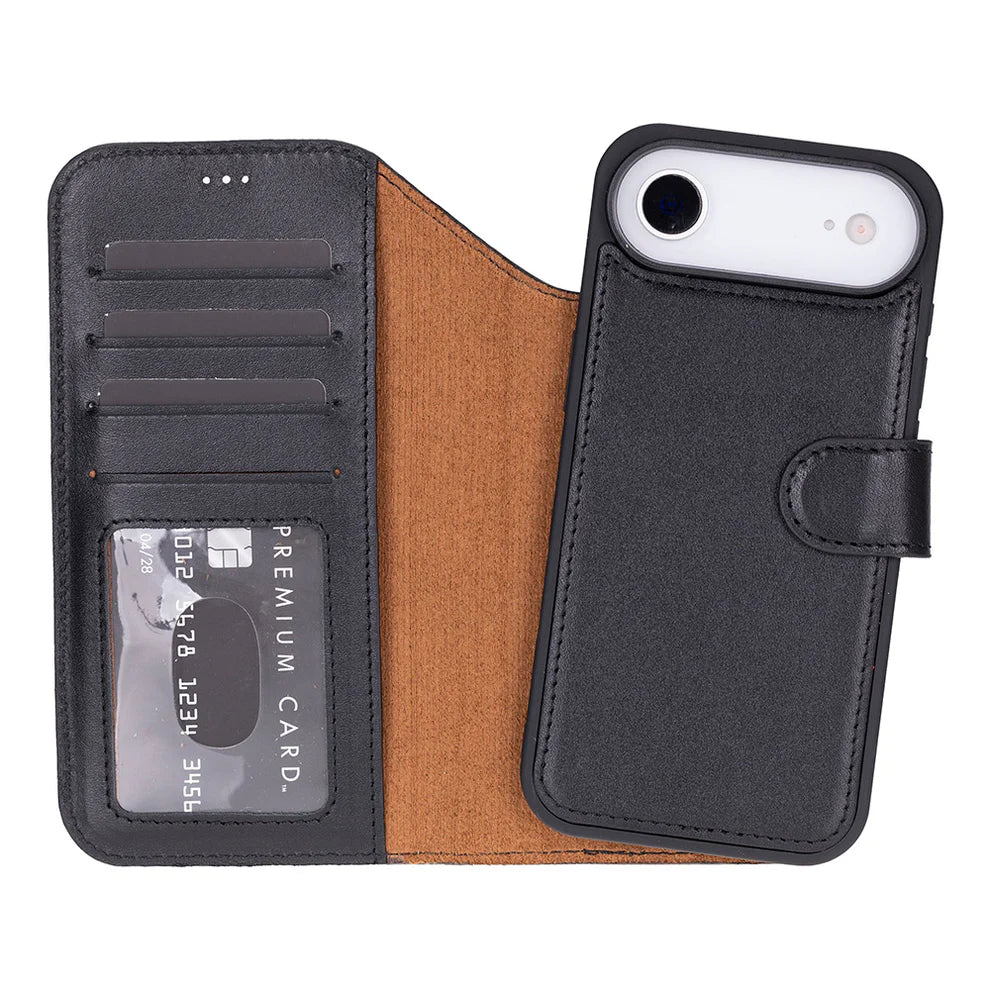 Leather iPhone 17 Air Wallet Case – Magnetic Detachable, 4-Card Folio