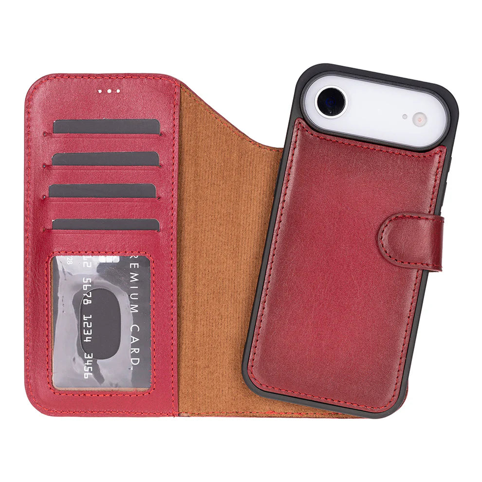 Leather iPhone 17 Air Wallet Case – Magnetic Detachable, 4-Card Folio