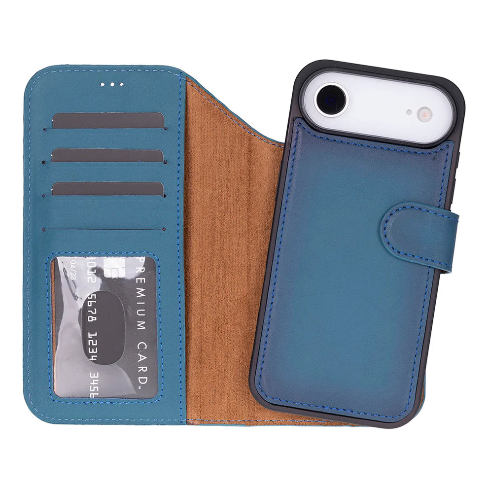 Leather iPhone 17 Air Wallet Case – Magnetic Detachable, 4-Card Folio