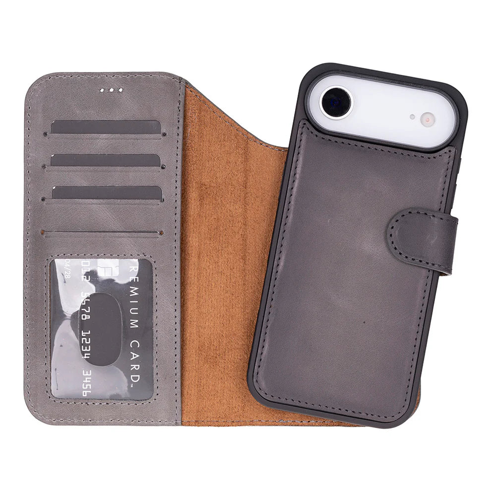 Leather iPhone 17 Air Wallet Case – Magnetic Detachable, 4-Card Folio