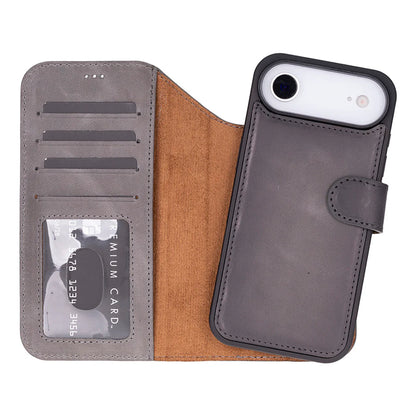 Leather iPhone 17 Air Wallet Case – Magnetic Detachable, 4-Card Folio