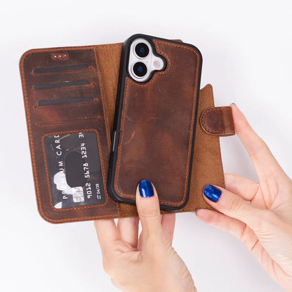 Leather iPhone 17 Wallet Case – Magnetic Detachable, 4-Card Folio