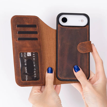 Leather iPhone 17 Air Wallet Case – Magnetic Detachable, 4-Card Folio