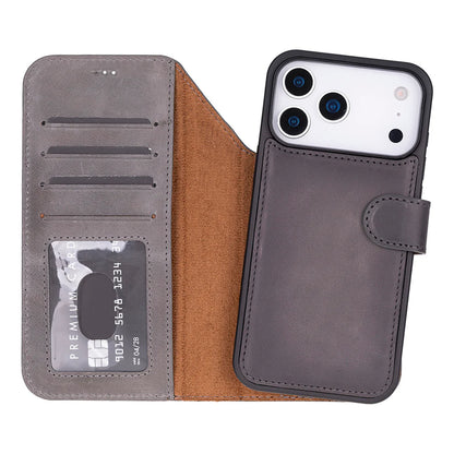 Leather iPhone 17 Pro Max Wallet Case – Magnetic Detachable, 4-Card Folio