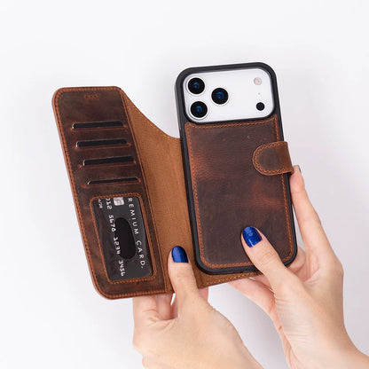 Leather iPhone 17 Pro Max Wallet Case – Magnetic Detachable, 4-Card Folio
