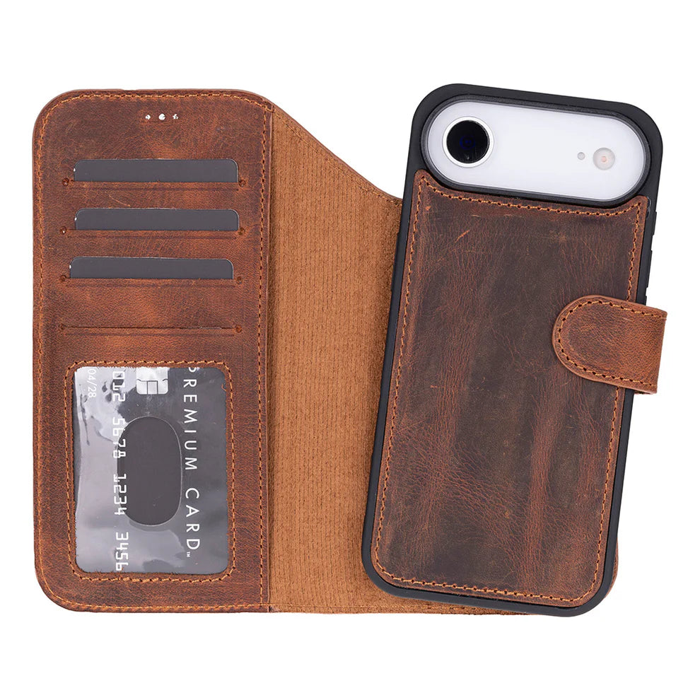 Leather iPhone 17 Air Wallet Case – Magnetic Detachable, 4-Card Folio