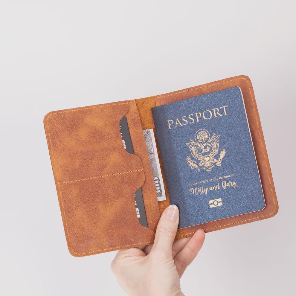 Personalized Leather Passport Holder – Slim Travel Wallet, Custom Monogram Gift