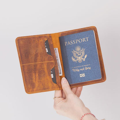 Personalized Leather Passport Holder – Slim Travel Wallet, Custom Monogram Gift