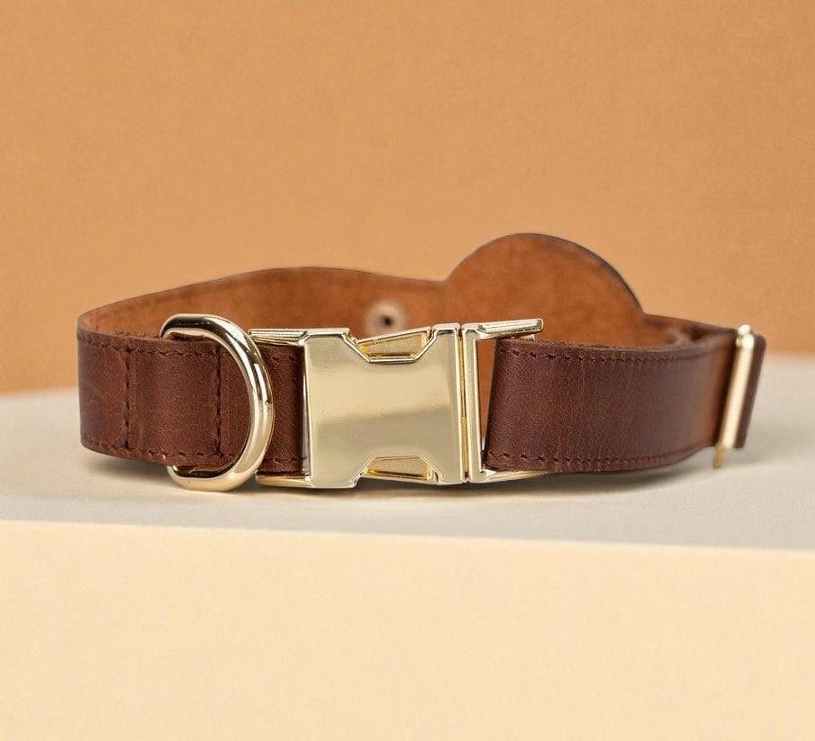 Custom Leather Dog Collar with AirTag Holder – Personalized, Adjustable, 8 Colors