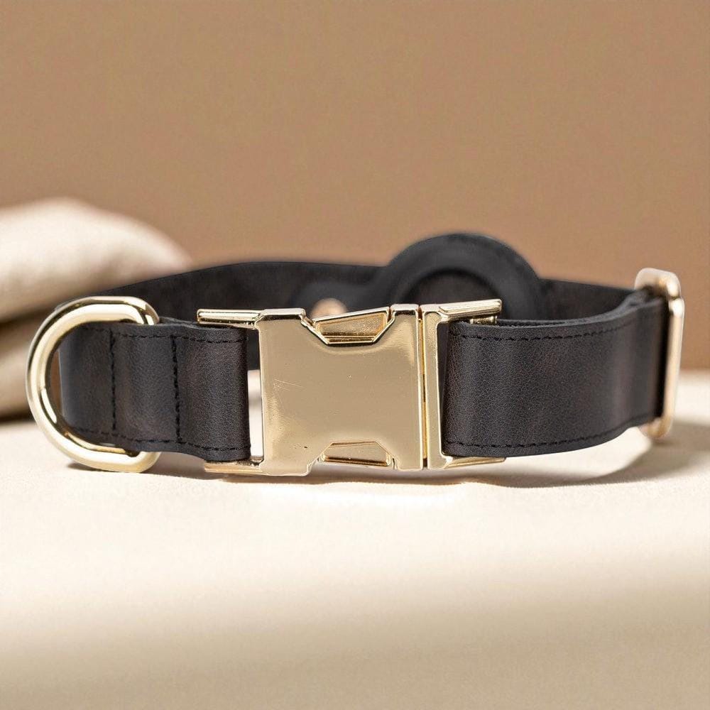 Custom Leather Dog Collar with AirTag Holder – Personalized, Adjustable, 8 Colors