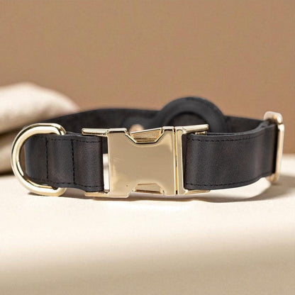 Custom Leather Dog Collar with AirTag Holder – Personalized, Adjustable, 8 Colors