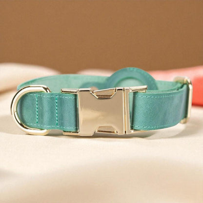 Custom Leather Dog Collar with AirTag Holder – Personalized, Adjustable, 8 Colors