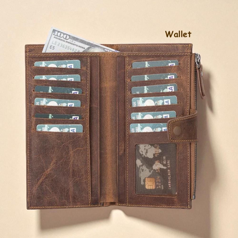 Personalised Leather Clutch Purse – Personalized Zippered Wallet & iPad Organizer