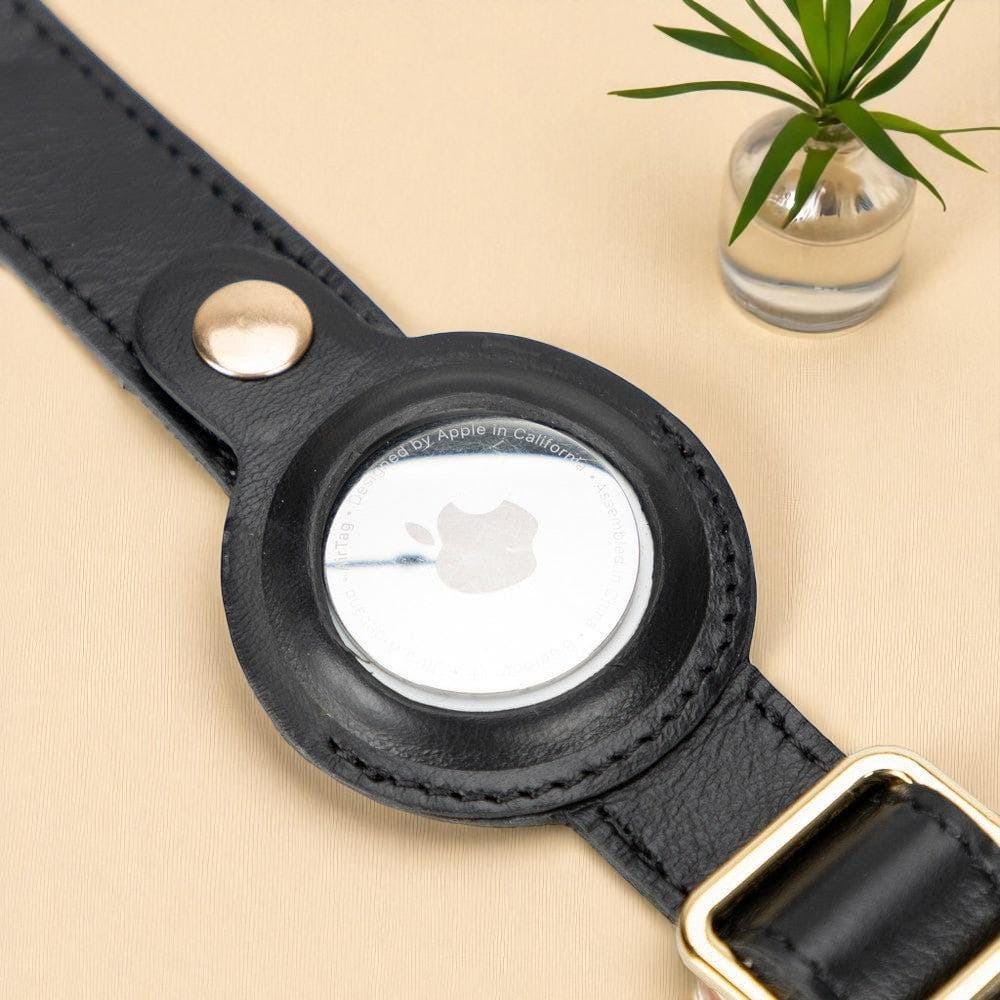 Custom Leather Dog Collar with AirTag Holder – Personalized, Adjustable, 8 Colors