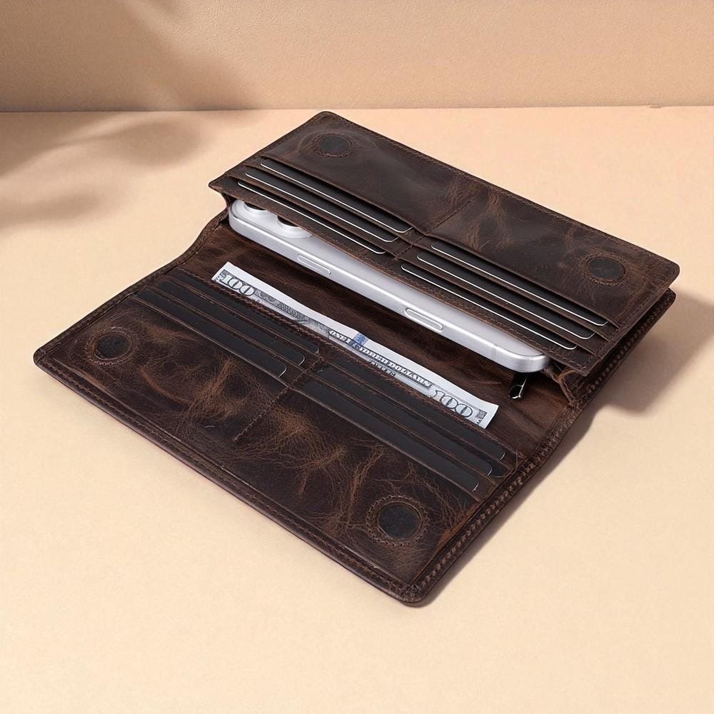 Personalised Leather Wallet  – Custom Clutch with Card Holder & Coin Pocket