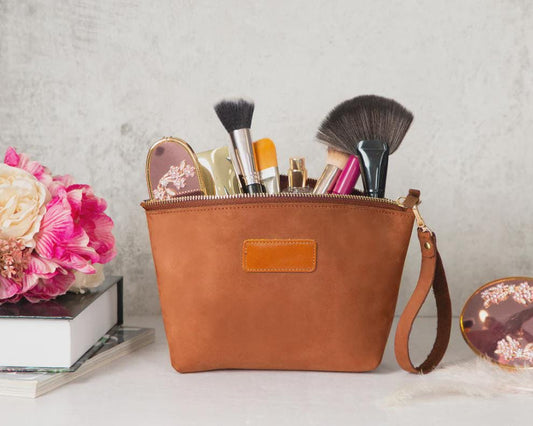 Personalised Leather Makeup Bag – Mini Clutch / Custom Cosmetic Pouch