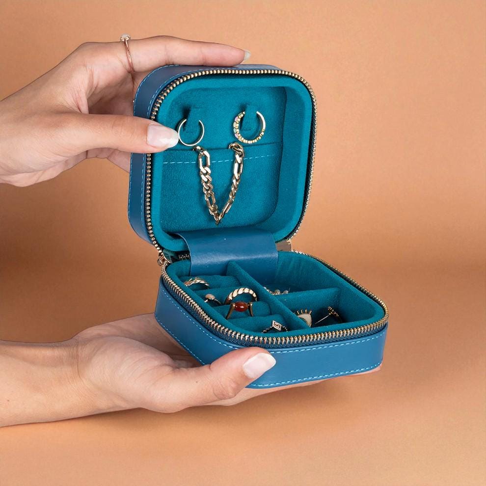 Personalised Genuine Leather Jewellery Box – Travel Organizer, Velvet-Lined