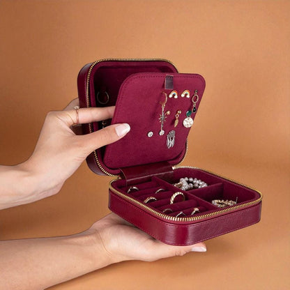 Personalised Genuine Leather Jewellery Box – Travel Organizer, Velvet-Lined