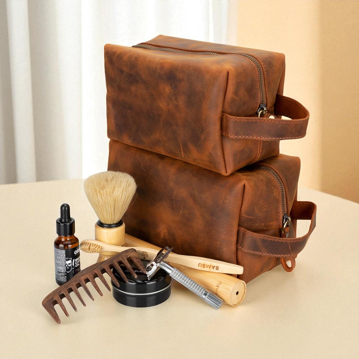 Personalised Leather Dopp Kit – Men’s Toiletry Bag, Travel / Groomsmen Gift