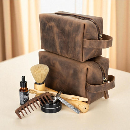 Personalised Leather Dopp Kit – Men’s Toiletry Bag, Travel / Groomsmen Gift