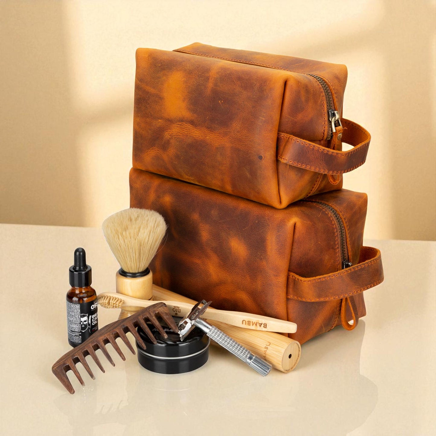 Personalised Leather Dopp Kit – Men’s Toiletry Bag, Travel / Groomsmen Gift