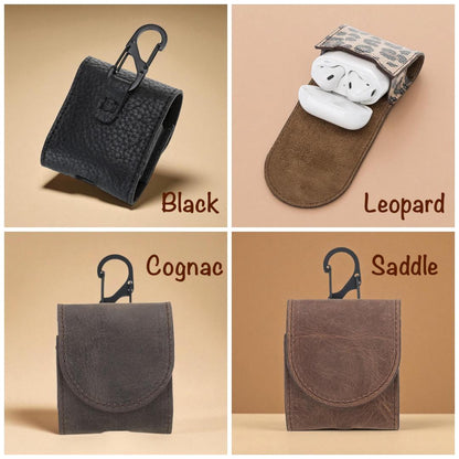 Personalised Genuine Leather AirPods Case with Keychain – Custom Monogram, Pro/1/2/3