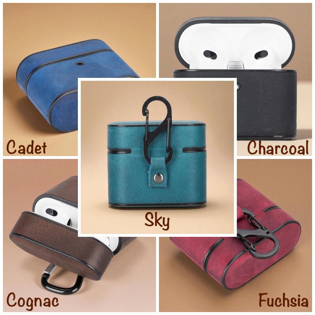 Personalised Genuine Leather AirPods Case with Keychain – Custom Monogram, Pro/1/2/3