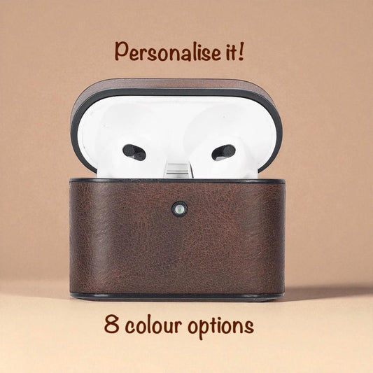 Personalised Genuine Leather AirPods Case with Keychain – Custom Monogram, Pro/1/2/3