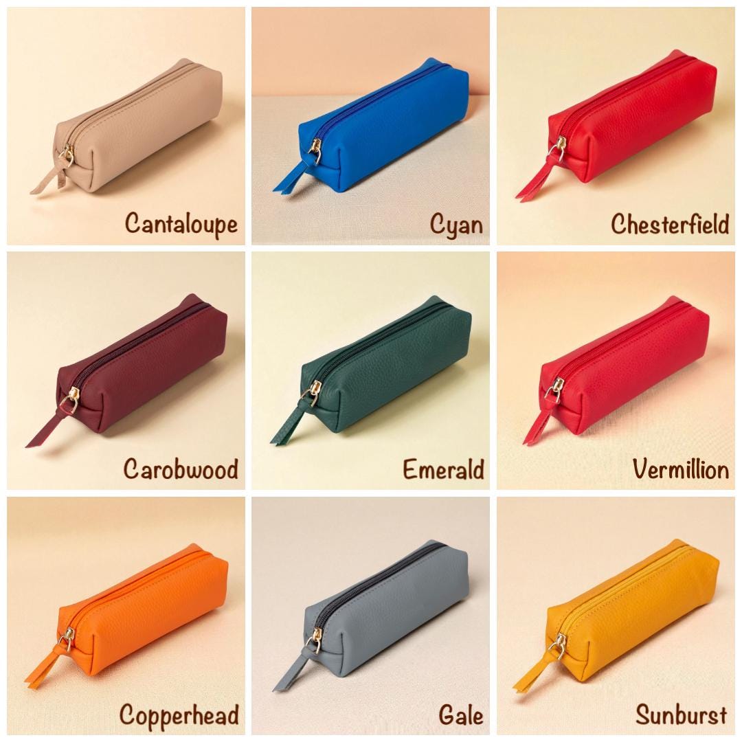 Personalised Leather Makeup Bag – Custom Zipper Pouch / Mini Clutch