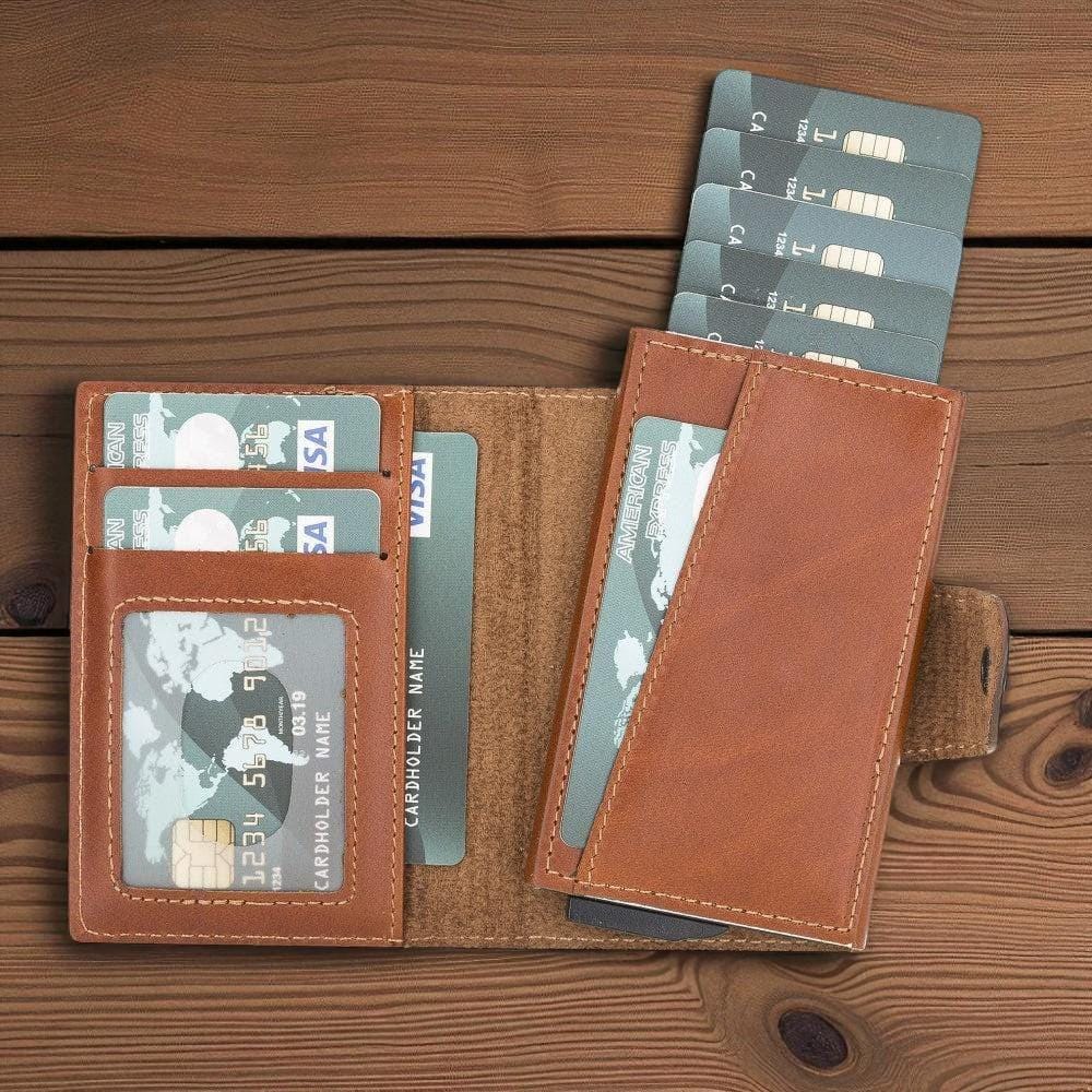 Personalised Leather Pop-Up Wallet – Slim RFID Card Holder, Front Pocket