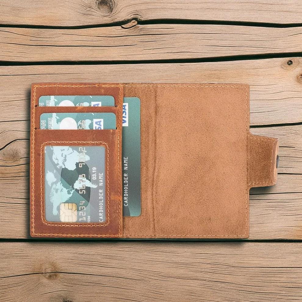 Personalised Leather Pop-Up Wallet – Slim RFID Card Holder, Front Pocket