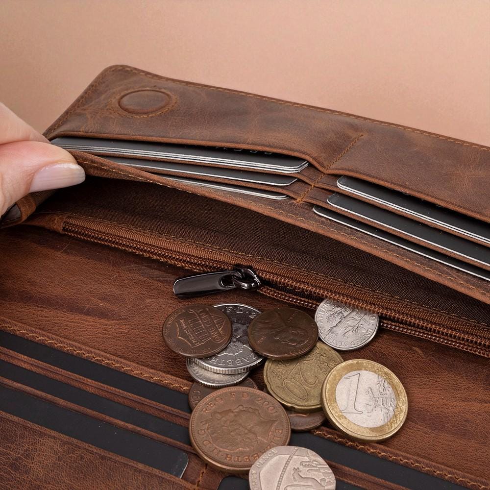 Personalised Leather Wallet  – Custom Clutch with Card Holder & Coin Pocket