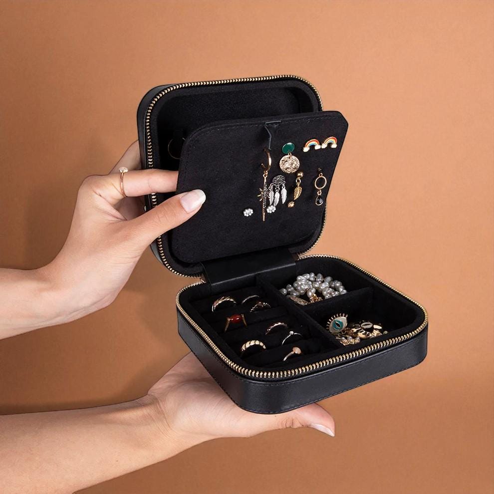 Personalised Genuine Leather Jewellery Box – Travel Organizer, Velvet-Lined