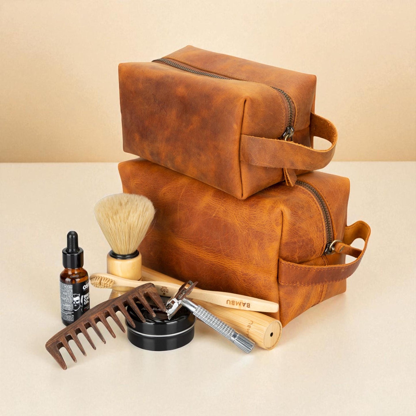 Personalised Leather Dopp Kit – Men’s Toiletry Bag, Travel / Groomsmen Gift